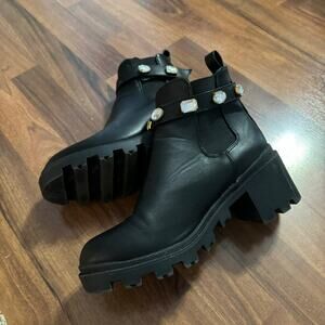 Catherines Chelsea Ankle Boots Size 8.5 Synthetic Faux Leather Beaded Bejeweled